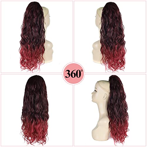 26" Ombre Burgundy Curly Drawstring Ponytail for Black Women - YIBANG