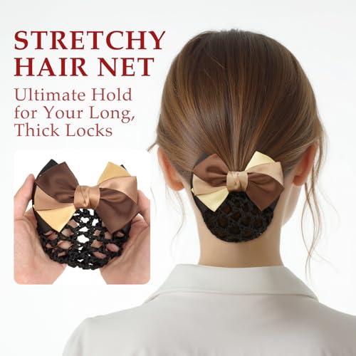 kilofly 4pc Two-Way Bow Barrette Hair Clip Bun Cover Set E