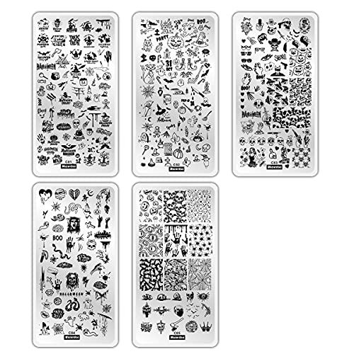 5pcs Halloween Nail Stamping Plates C81-C85 - Skull, Ghost & Witch Designs