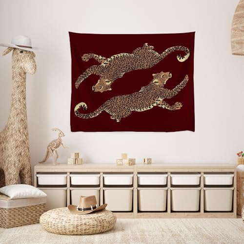 Burgundy Leopard Wall Tapestry - Large Jungle Art 30x40in