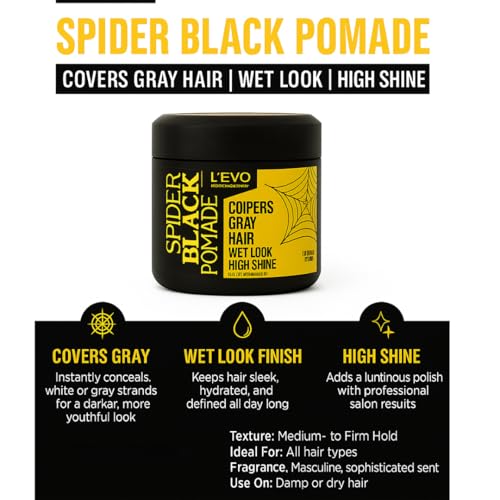L’EVO Professional Black Hair Pomade for Men, Gray Coverage & High Shine