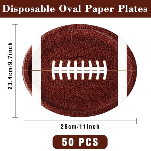 50 Football-Shaped Disposable Paper Plates - 9 x 11 Inch for Parties