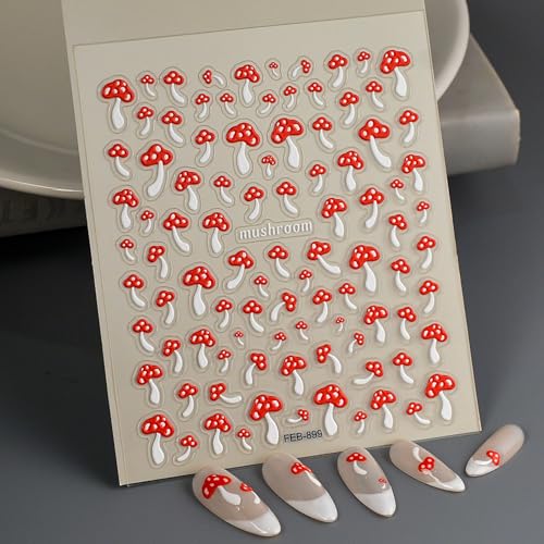 FRUZJAY Style 9 5D Mushroom Nail Stickers Decals Self-Adhesive Manicure