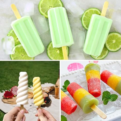 Silicone Popsicle Molds with 50 Wooden Sticks - BPA Free, Easy Release