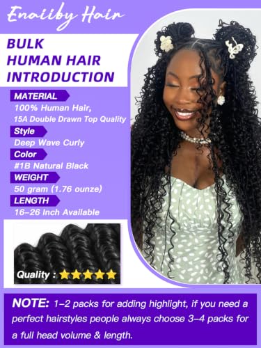 Enaiiby Loose Deep Wave Boho Braiding Hair Bulk | 50g 18 Inch #1B Natural Black