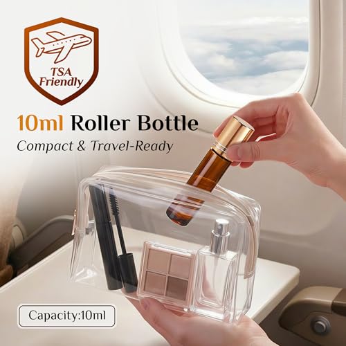 PrettyCare 4 Pack Amber Glass Oil Roller Bottles - 10ml Leak-Proof
