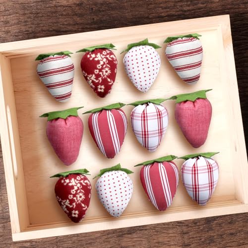 12 Pcs Fabric Artificial Strawberries - Cute Home Decor & Bowl Filler