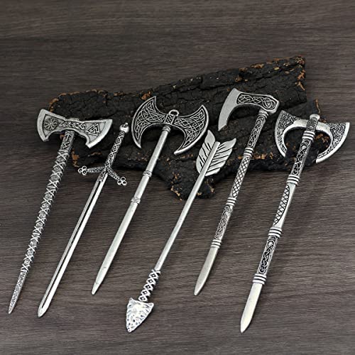 GuoShuang Celtic Viking Hair Sticks & Clips - 6 Pack Nordic Hair Accessories for Women
