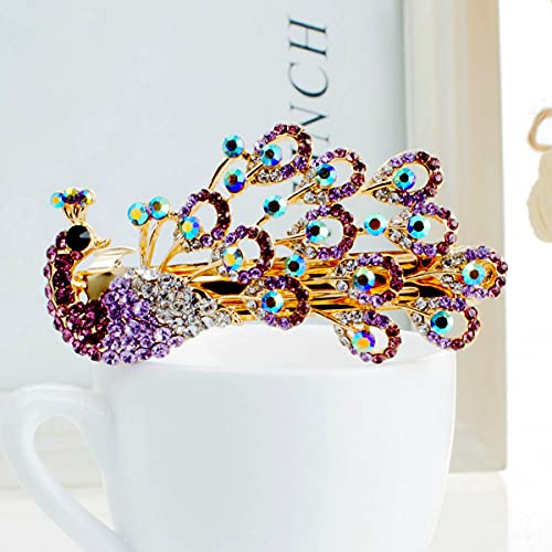 Yusier Purple Peacock Rhinestone Hair Clip Elegant Side Hair Accessory for Women