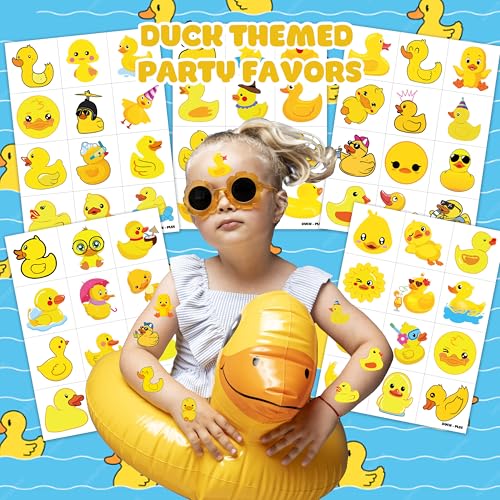 60 Pre-Cut Rubber Duck Temporary Tattoos for Kids Parties