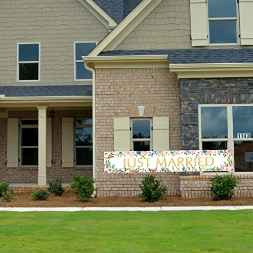 Just Married Banner Backdrop - 9.8x1.6ft Wedding Party Decor