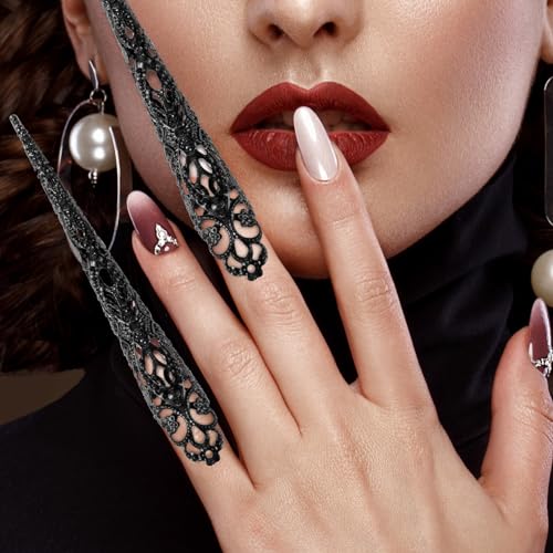 HINZIC 20pcs Black Finger Nail Claw Rings Halloween Gothic Fingertip Accessories