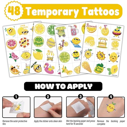 72 Pack Lemon Party Favors with Punch Balloons & Temporary Tattoos