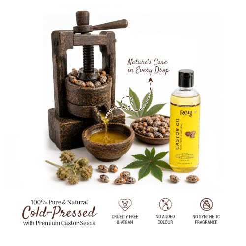 Castor Oil for Hair & Skin - Rey Naturals Cold Pressed Arandi Oil 200 ml