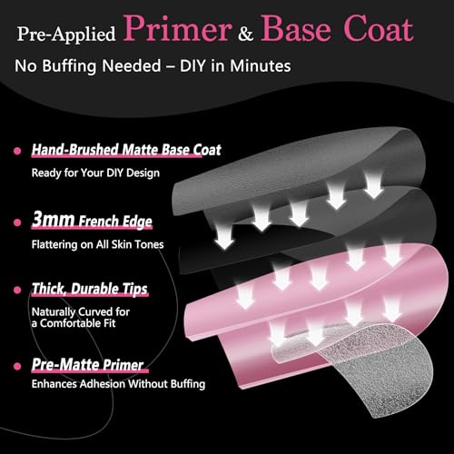 QIEK 150Pcs Deep Pink & Black French Tip Press-On Nails - Short Square