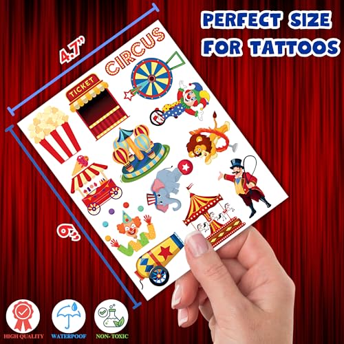 Carnival Circus Temporary Tattoos for Kids - 50 Fun Designs