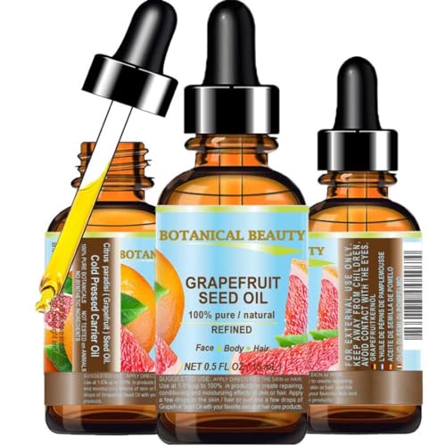 Botanical Beauty 0.5 Fl Oz Grapefruit Seed Oil - Pure, Cold Pressed Carrier Oil for Skin, Hair & Lip Care