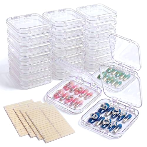 24 Pcs Clear Nail Storage Boxes with 120 Adhesive Tapes for Nail Art Business