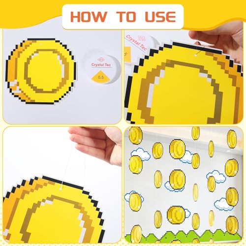 48 Pcs Brother Theme Video Game Hanging Decorations - Gold Coin Ornaments
