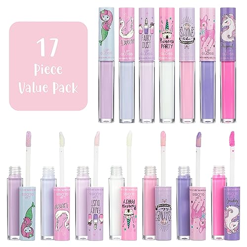 14-Piece Unicorn Princess Lip Gloss Set for Girls - Non-Toxic & Shimmery