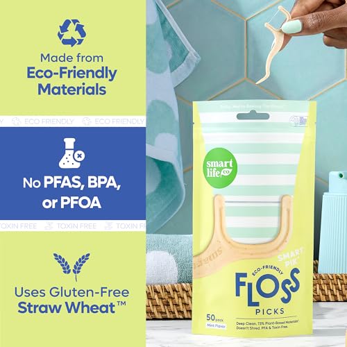 Eco-Friendly Dental Floss Picks - 50ct Straw Wheat Vegan Mint
