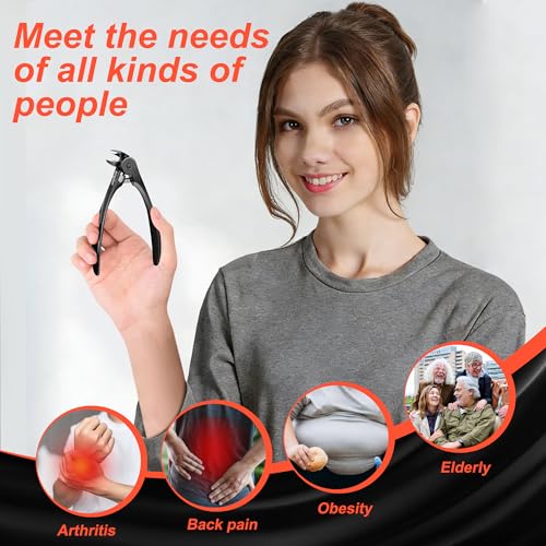 Kingfun Long Handled Toenail Clippers for Seniors - Ergonomic Non-Slip Thick-Nail Clipters