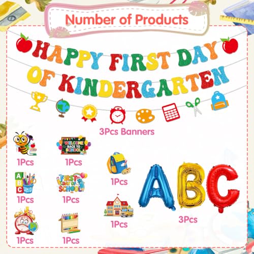 Happy First Day of Kindergarten Decoration Set - 14 Pcs Banner & Balloons