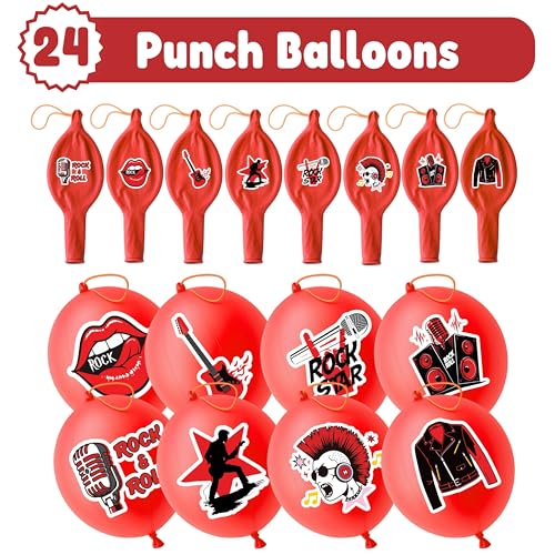 72 PCS Rock Theme Party Favors with Balloons and Tattoos for Kids