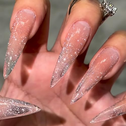 BABALAL Extra Long Stiletto Glitter Press-On Nails - Pink & Nude, 24Pcs, Model BNDa01-03