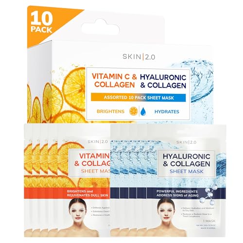 Skin 2.0 Vitamin C & Hyaluronic Acid Face Mask Set – 10 Count