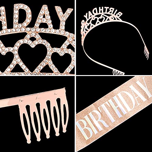 CIEHER Rose Gold Birthday Girl Sash & Tiara Kit - Elegant Celebration Set for Ages 13+