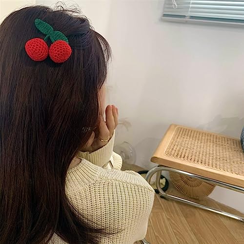 Handmade Cherry Shape Hair Clips for Kids - 2 Pcs Crochet Barrettes