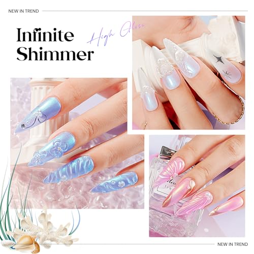 MIZHSE Pearl Gel Nail Polish Set - 6 Iridescent Mermaid Colors with Shell Thread Effect