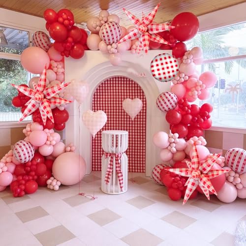 Red White Gingham Star Burst Balloons - 18 Inch Checker Pack for Parties