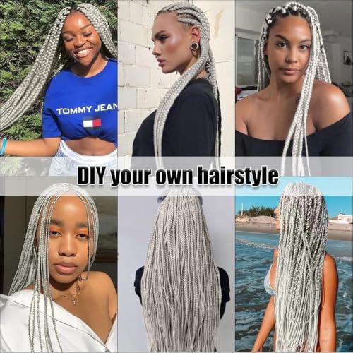 Betufllo Silver Grey Pre-Stretched Braiding Hair Extensions 30 Inch Pack of 3