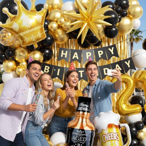 21st Birthday Decorations Kit - 150pcs Balloons, Foil Balloons & Fringe Curtains