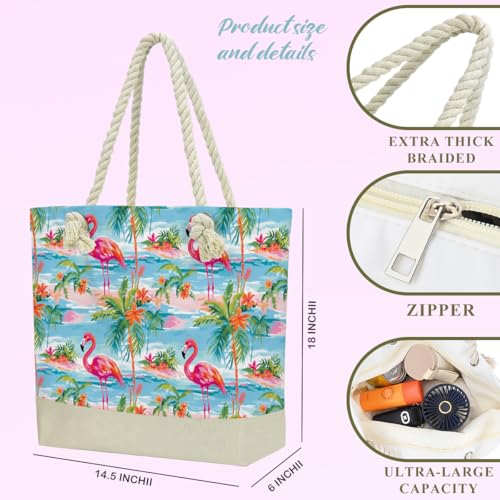 BELLOWDEER Flamingo Palm Tree Beach Bag for Women, Wet Cosmetic Travel Pouch Summer Gifts