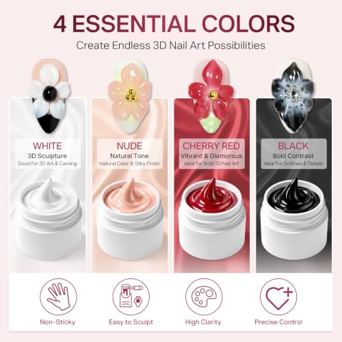 MIZHSE 4-Piece 3D Nail Art Sculpting Gel Kit with Flower Mold