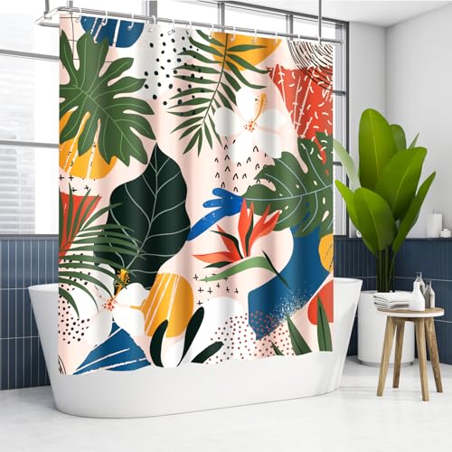 Lokigo Extra Long Tropical Leaves Shower Curtain 72" x 84"