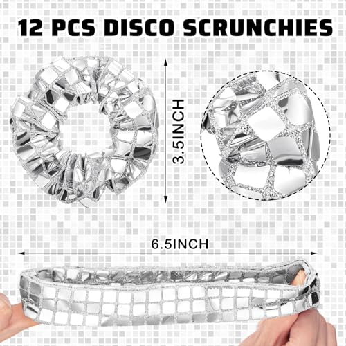 Lyrow 12 Pack Silver Disco Sequin Hair Scrunchies - Party Accessories