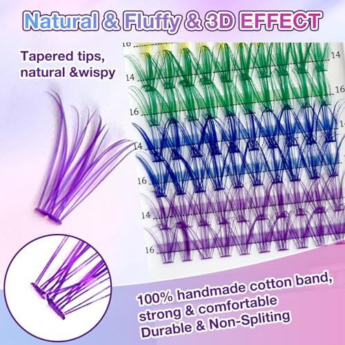 MUIIGOOD Colored Lash Extension Kit - 120 Pcs, 14mm & 16mm Clusters in 6 Colors