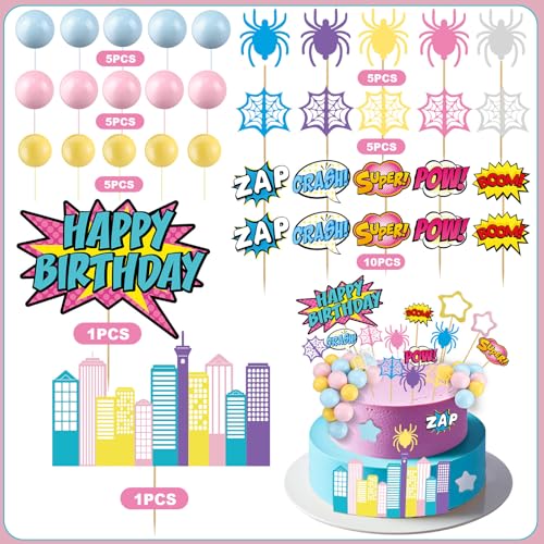 61 Pcs Spider Theme Cake Toppers Set for Kids Birthday Parties