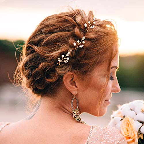 Syhood Gold Pearl Rhinestone Wedding Hair Pins Set – 6 pcs Bridal Hair Accessories