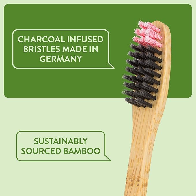 Lindo EcoGrip Bamboo Toothbrush - Soft Charcoal Bristles, 4-Pack