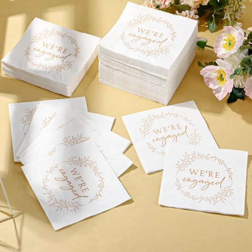 Kosiz 100 Pack Engagement Napkins - 3-Ply Disposable Cocktail Napkins for Weddings & Parties, 4.5 x 4.5 Inch
