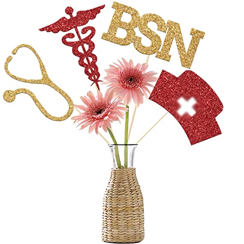 2026 Nurse Graduation Centerpiece Sticks - 12 Pieces Red & Gold