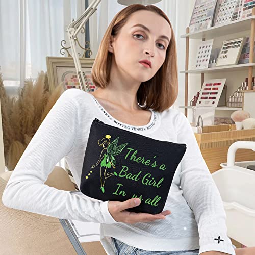 LEVLO Bad Girl Black Makeup Bag - Fairy Tale Quote Cosmetic Pouch