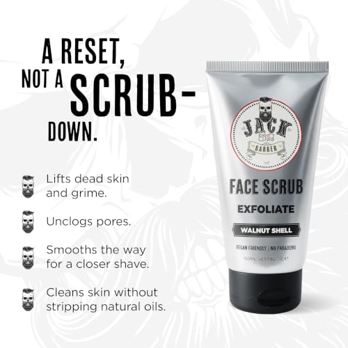 Jack the Barber Men's Face Scrub with Walnut Shell Exfoliator, 5.1 fl oz