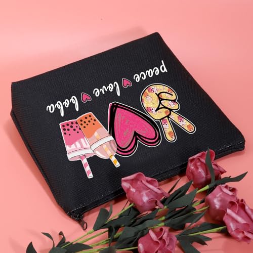 Peace Love Boba Canvas Cosmetic Bag - Cute Bubble Tea Makeup Pouch