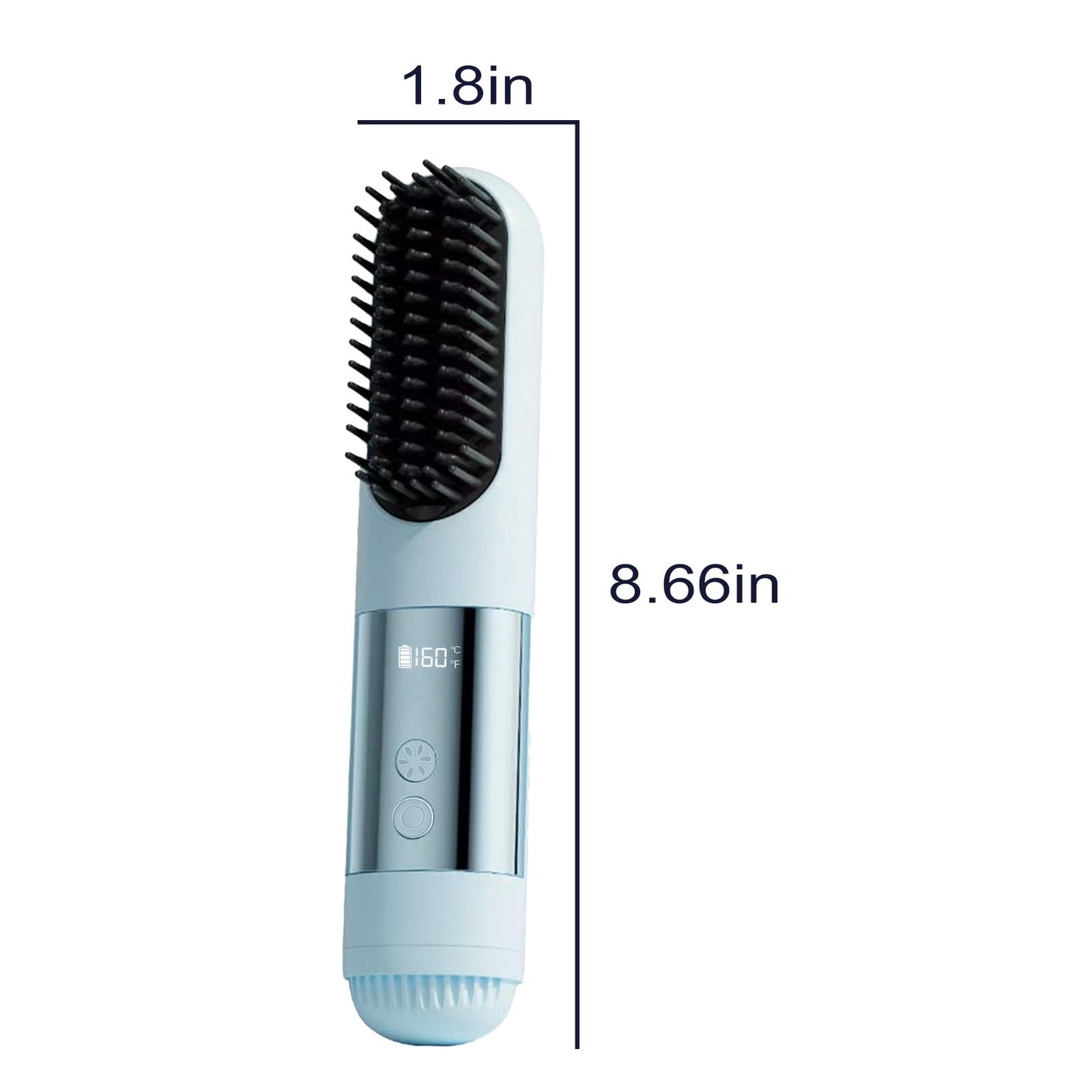 2026 New Go Brush Pro - 3 Temps Portable Cordless Hair Straightener Brush for Travel, 30s Fast Heat & Led Digital Display(°C/°F), Cool Air Setting On the Back(Blue)